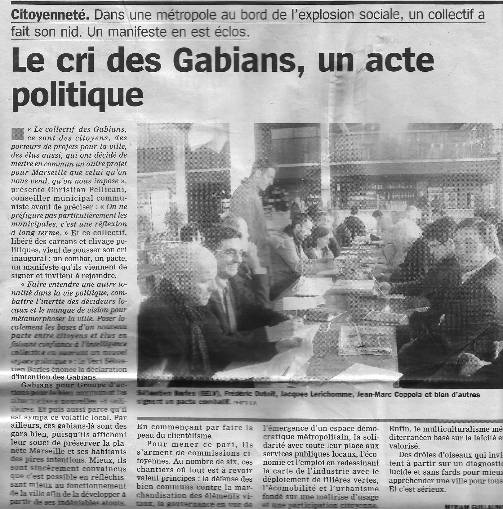(2) Pour une Alternative politique à Marseille :  « Le Manifeste des Gabians »