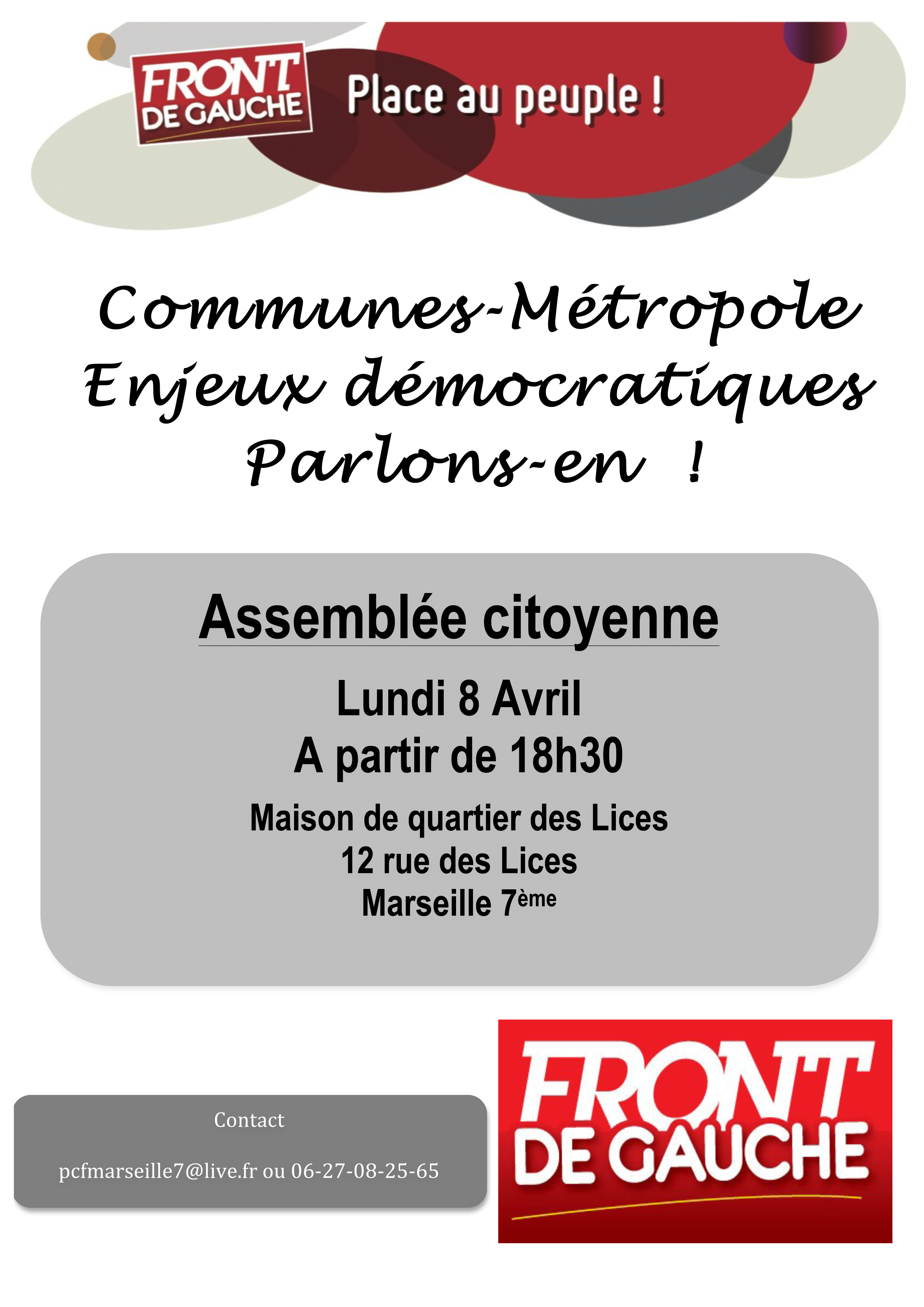 Mobilisation pour la réussite de l’Assemblée Citoyenne : Commune-Métropole, Enjeux démocratiques, Parlons-en !
