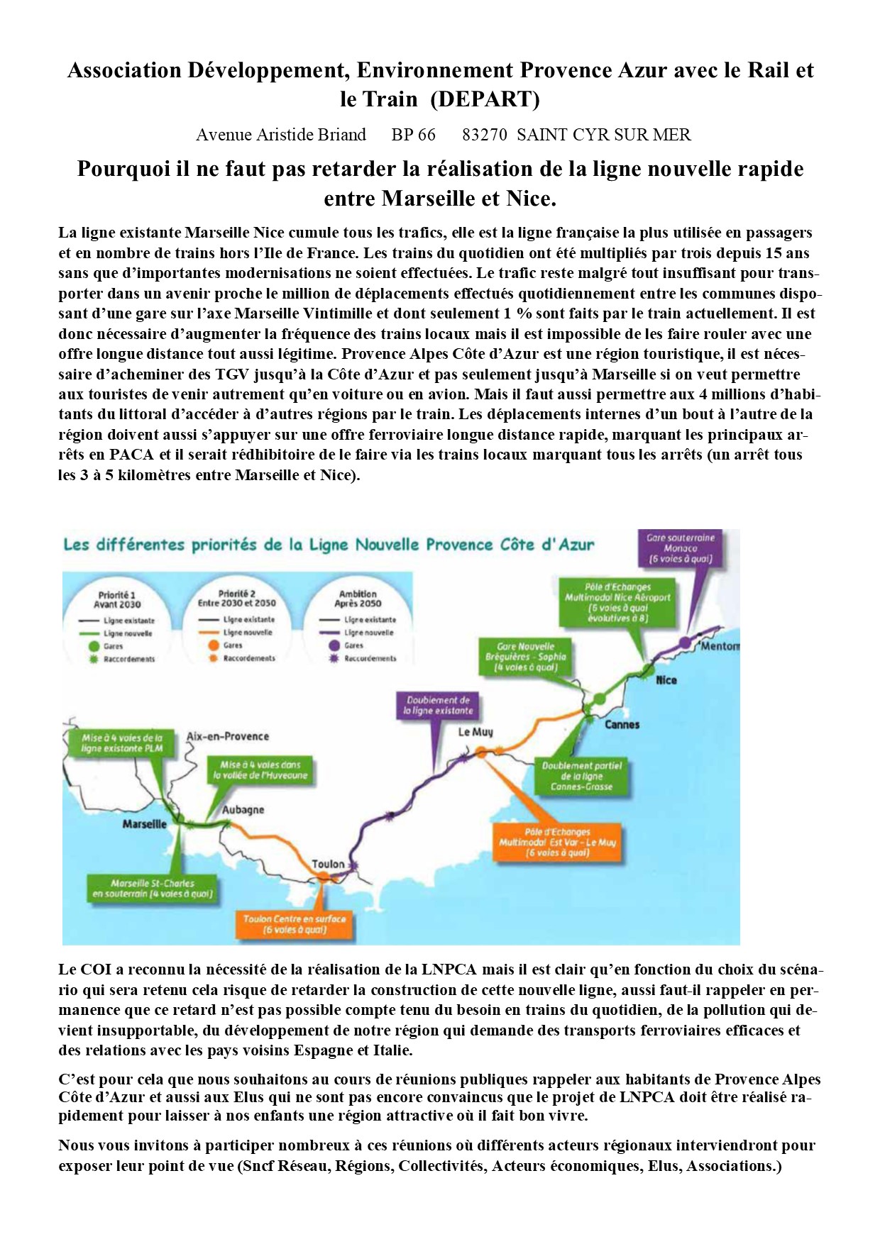 Pourquoi il ne faut pas retarder la réalisation de la ligne nouvelle rapide entre Marseille et Nice.