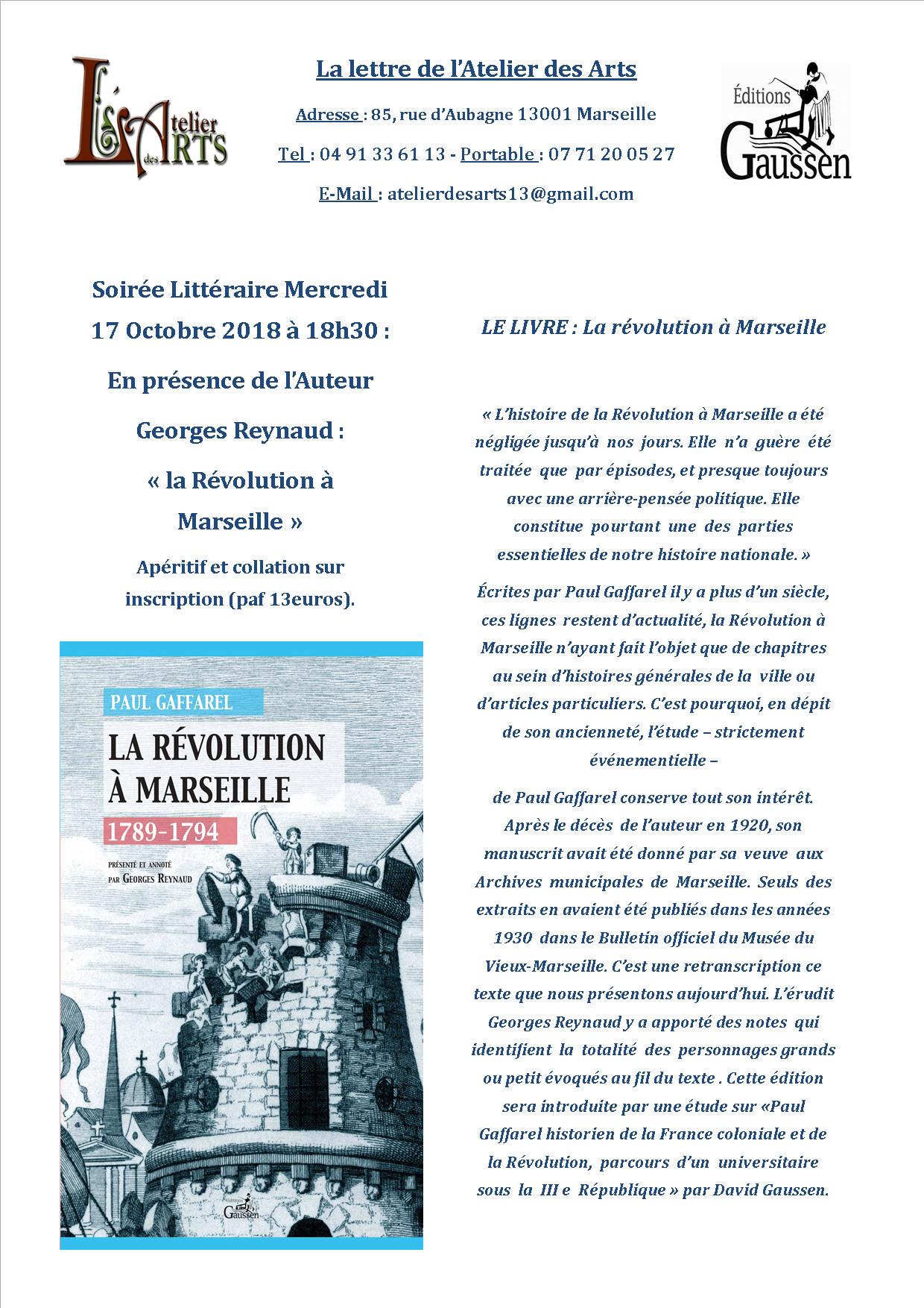 La Révolution de 1789 à Marseille en débat à l’Atelier des Arts le 17 octobre