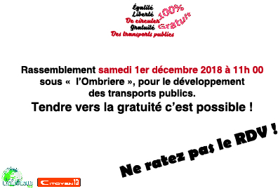 (2)  A vos agenda : appel à manifester pour la « Gratuité des transports » le samedi 1er Décembre 2018