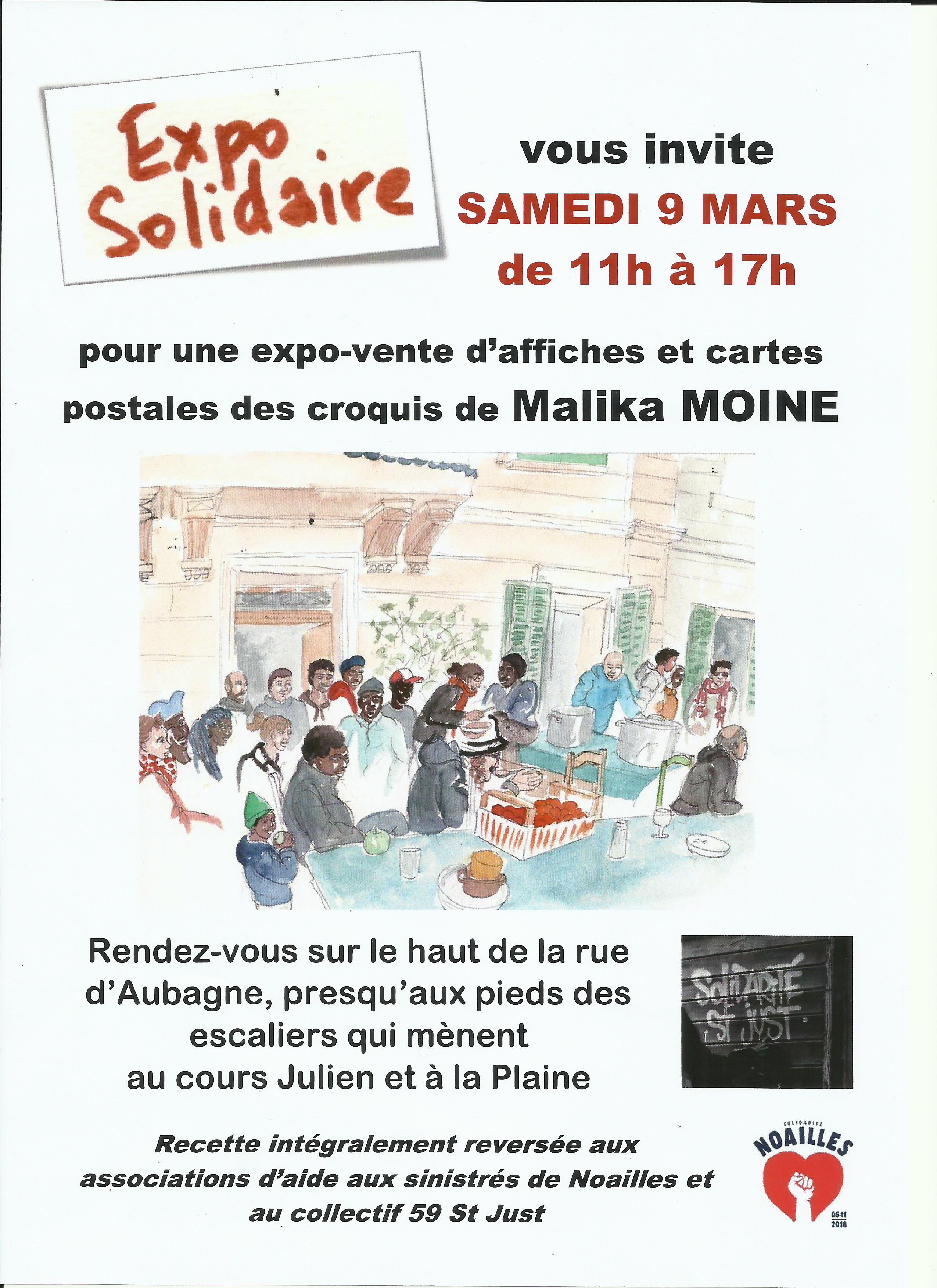 Noailles : Exposition Solidaire , Croquis de Malika MOINE Samedi 9 mars 2019
