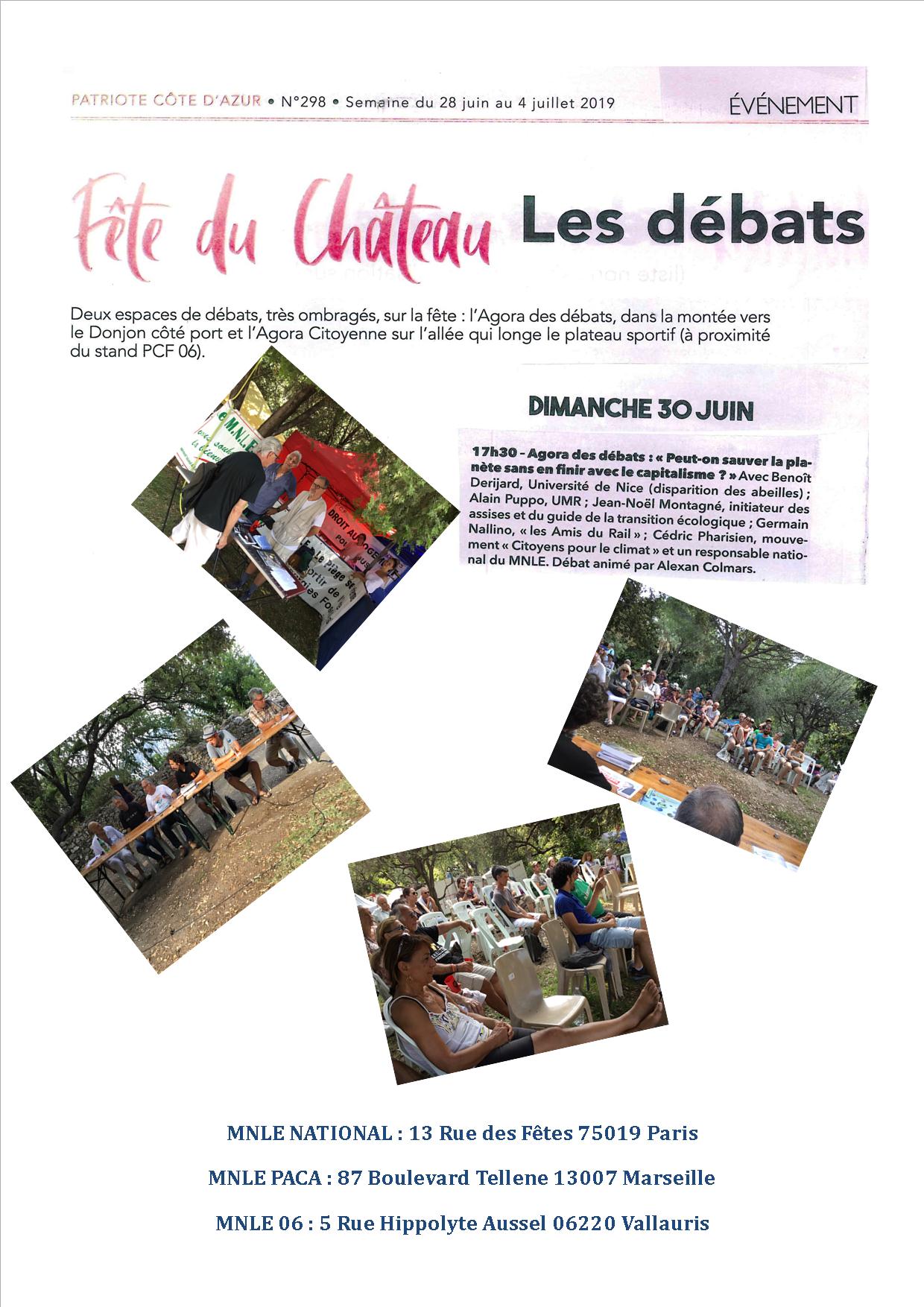 (1) Fête du Château à Nice : Le MNLE débat de l’alternative au capitalisme pour sauver la Nature et L’humain !