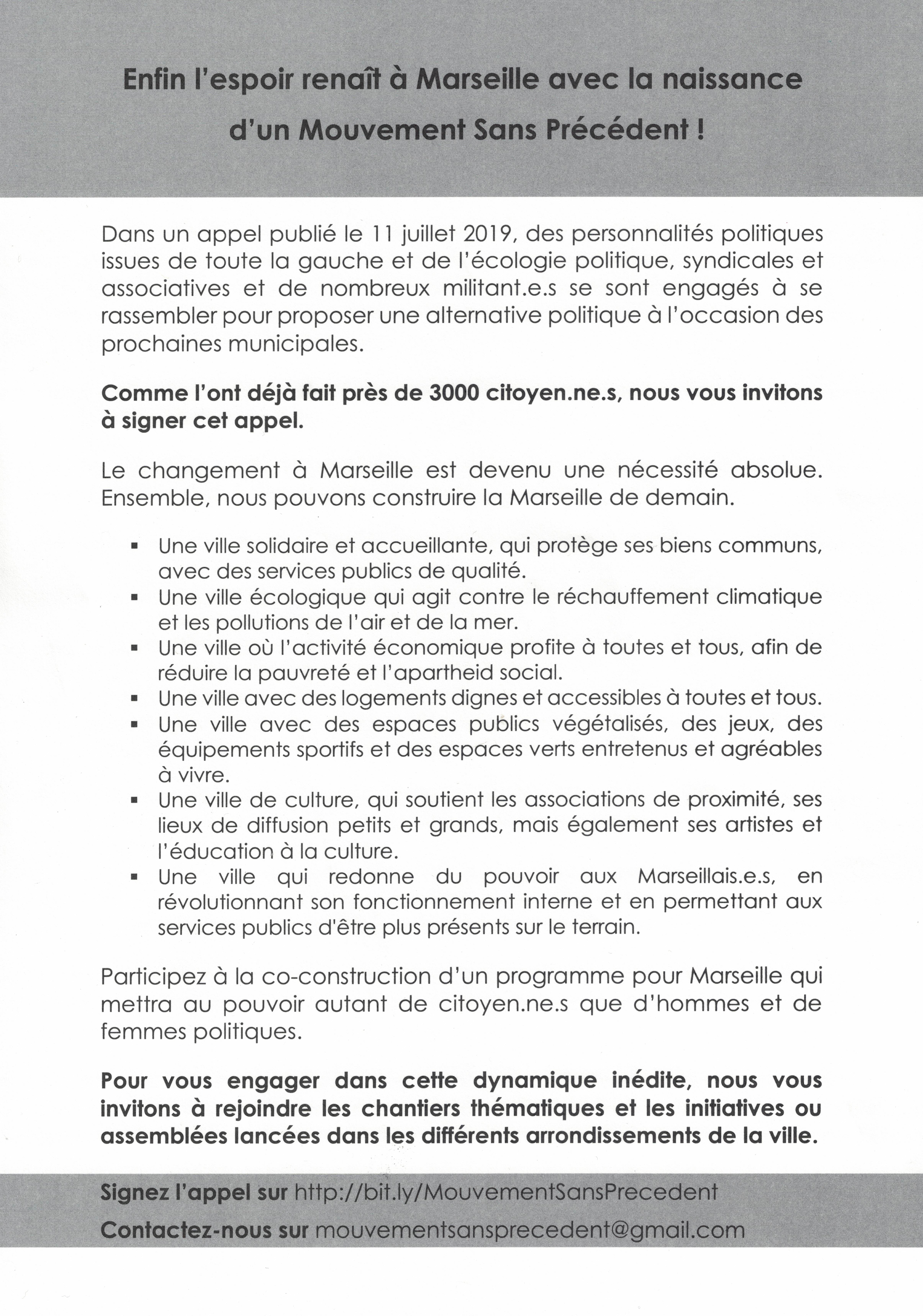 Marseille 2020 (Acte I) : Rencontre devant les écoles avant le premier meeting commun – / –  Un Mouvement sans précédent qui prend forme et visage !