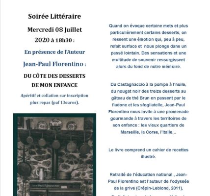 Atelier des ARTS : Soirée littéraire –  Jean-Paul Florentino : DU CÔTE DES DESSERTS DE MON ENFANCE